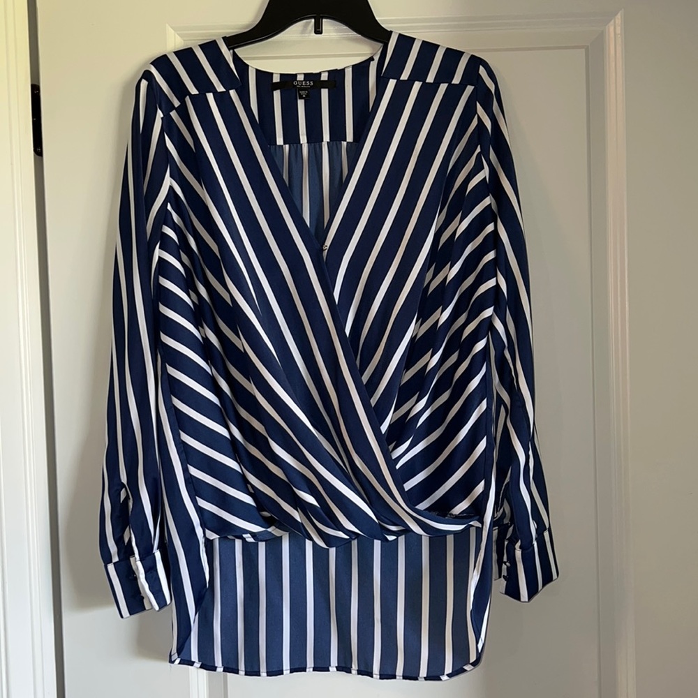 Guess Navy and White Striped Shirt